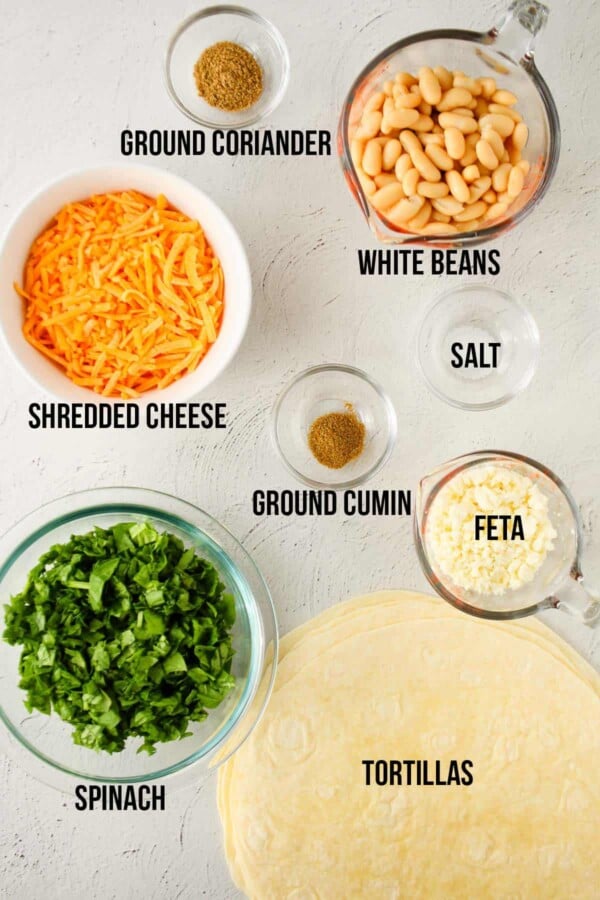 ingredients required to make smashed white bean quesadillas