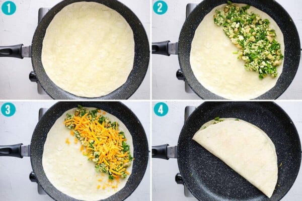 step by step directions for cooking a quesadilla