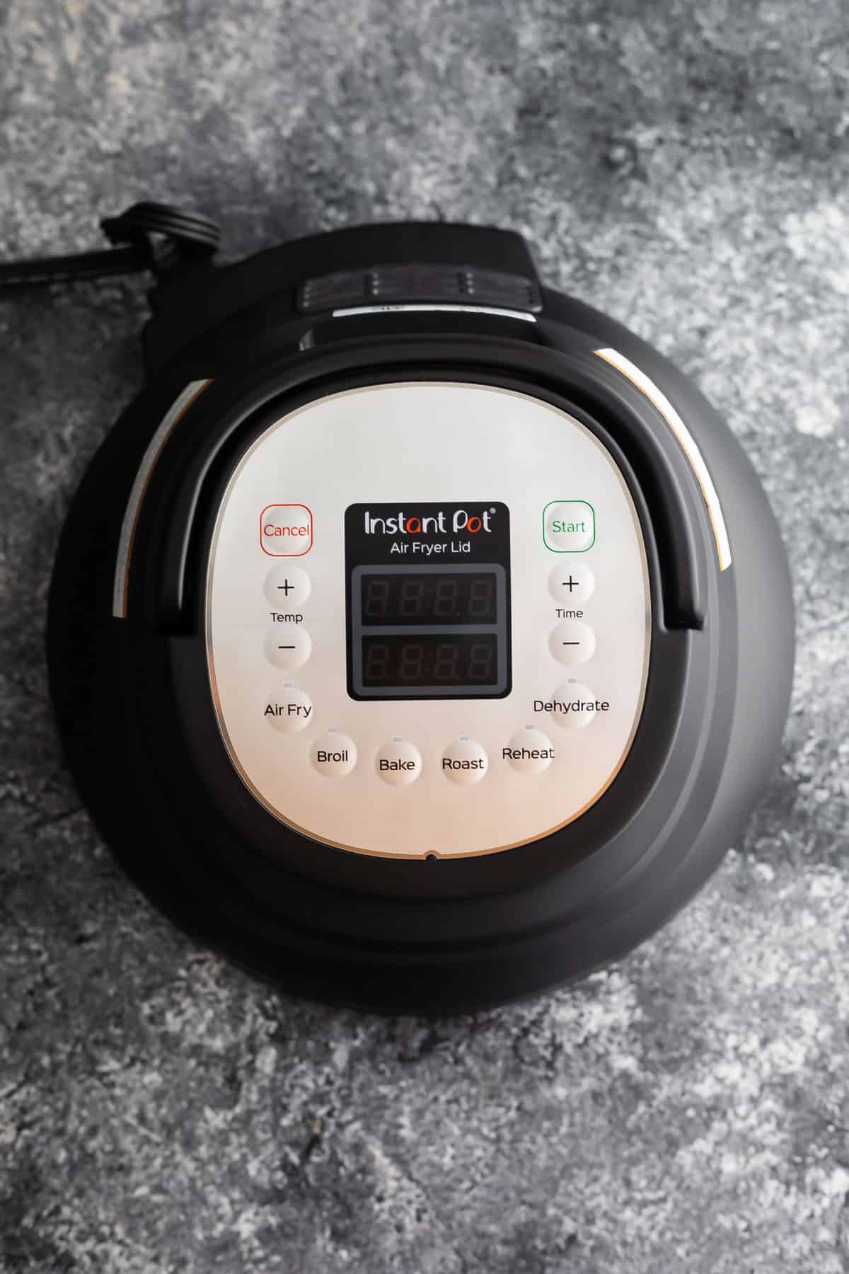 overhead view of instant pot air fryer lid