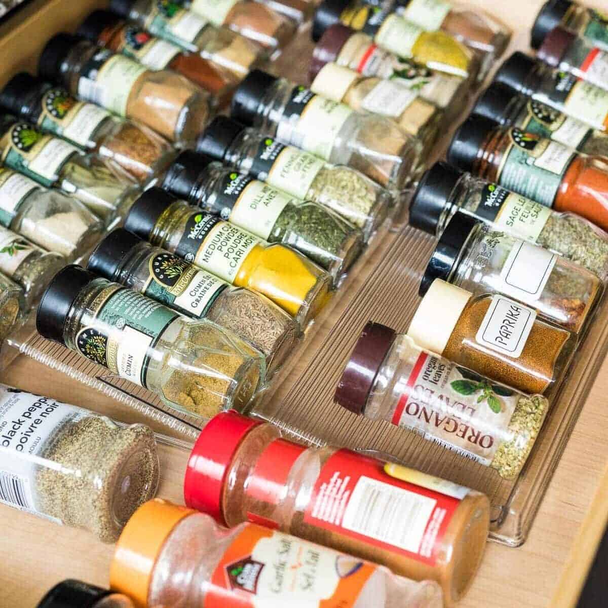 rows of spices in jars