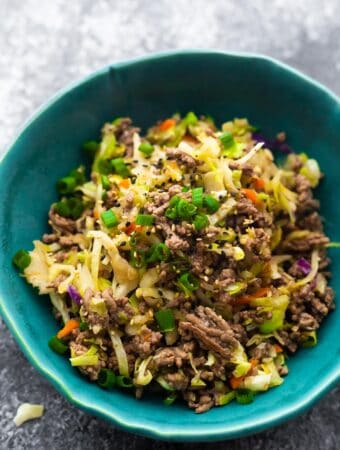 egg roll in a bowl in a blue bowl