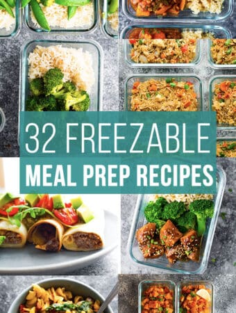 collage image with freezer friendly meal prep recipes