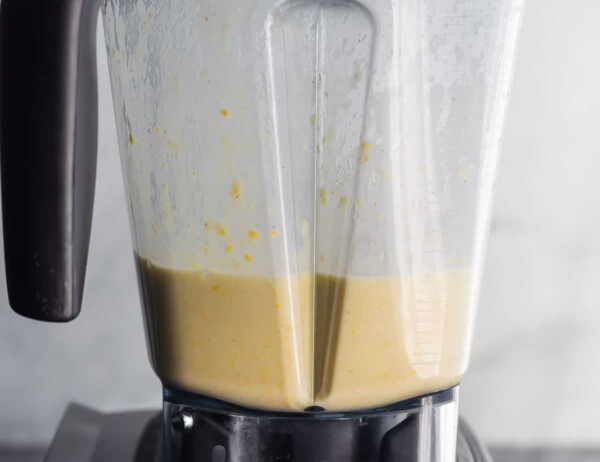 white chicken chili in a blender after blending