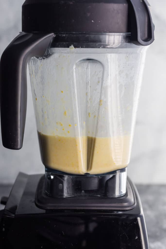 white chicken chili in a blender after blending