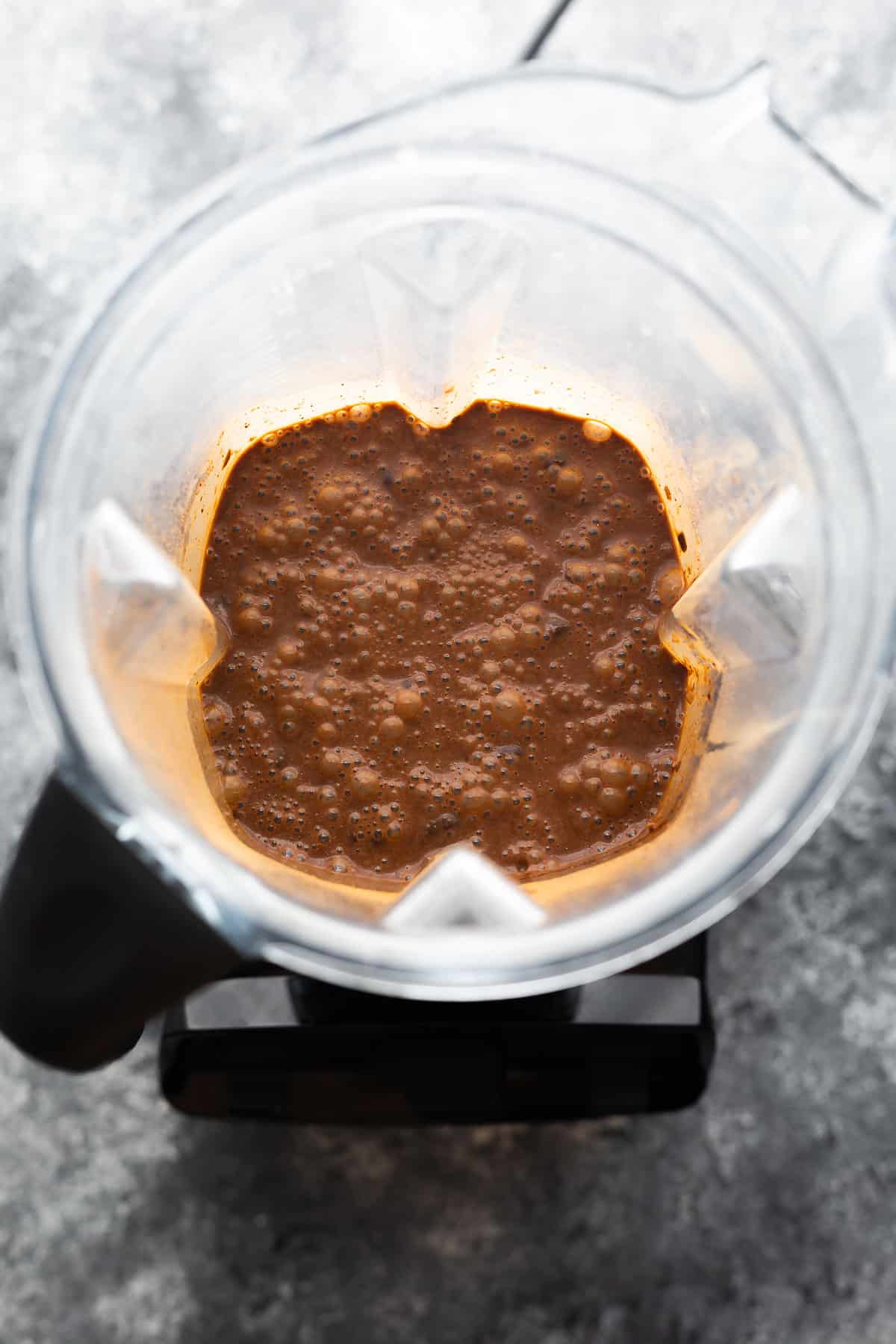 black bean brownie batter in blender after blending up