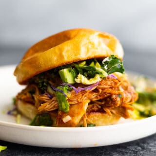 bbq chicken on sandwich with slaw