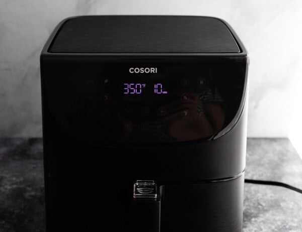 air fryer set to 350F with 10 minutes on the timer