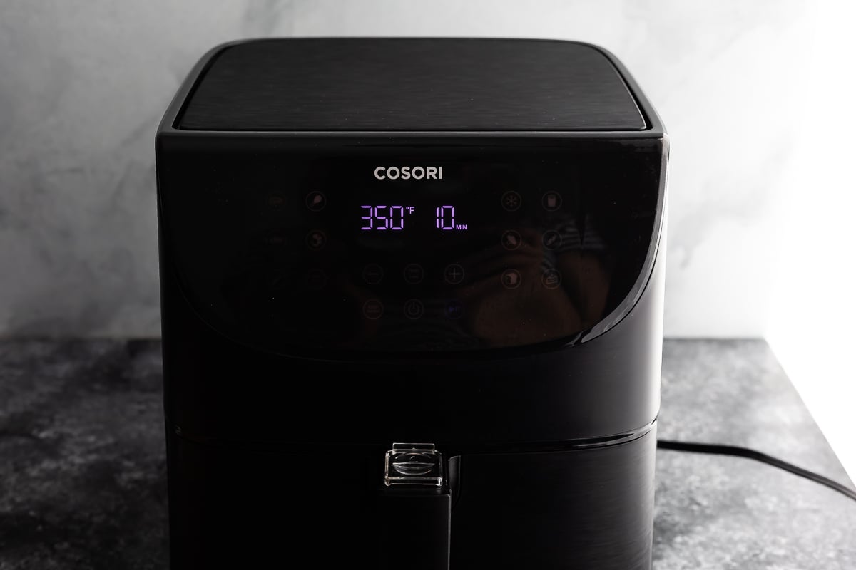 air fryer set to 350F with 10 minutes on the timer