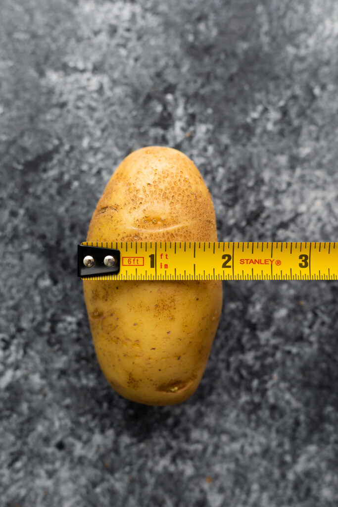 potato with measuring tap measuring 1.5 inches