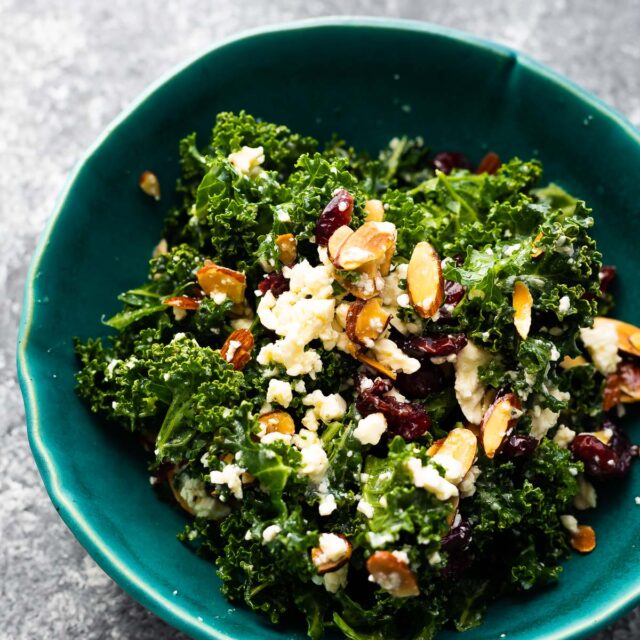 Our Staple Kale Salad (w/ Cranberries + Feta) - sweetpeasandsaffron.com