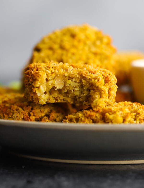 close up shot of falafel revealing inside texture