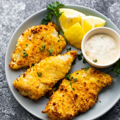 Crispy Air Fryer Fish (lemon parmesan breading) - Sweet Peas and Saffron