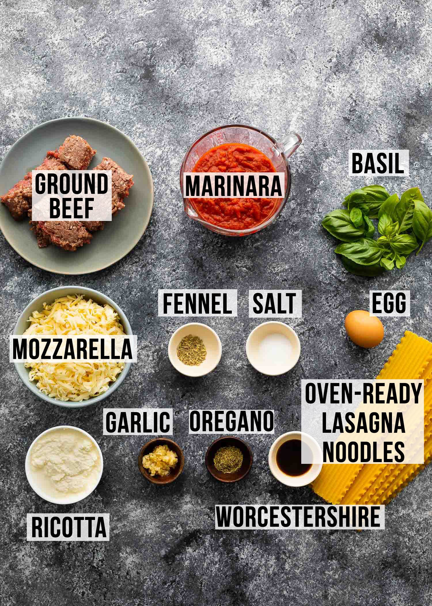 overhead view of ingredients required to make instant pot lasagna