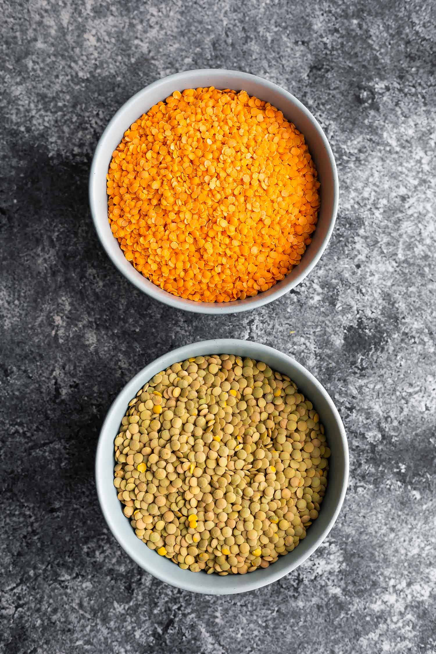 bowl of red and green lentils, uncooked