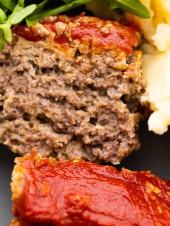 close up shot of meatloaf, showing how juicy it is