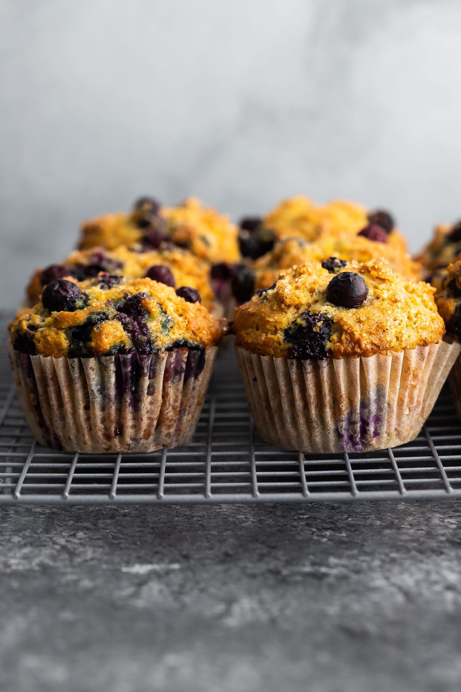 Healthy Blueberry Muffins (with crunchy tops!) - sweetpeasandsaffron.com