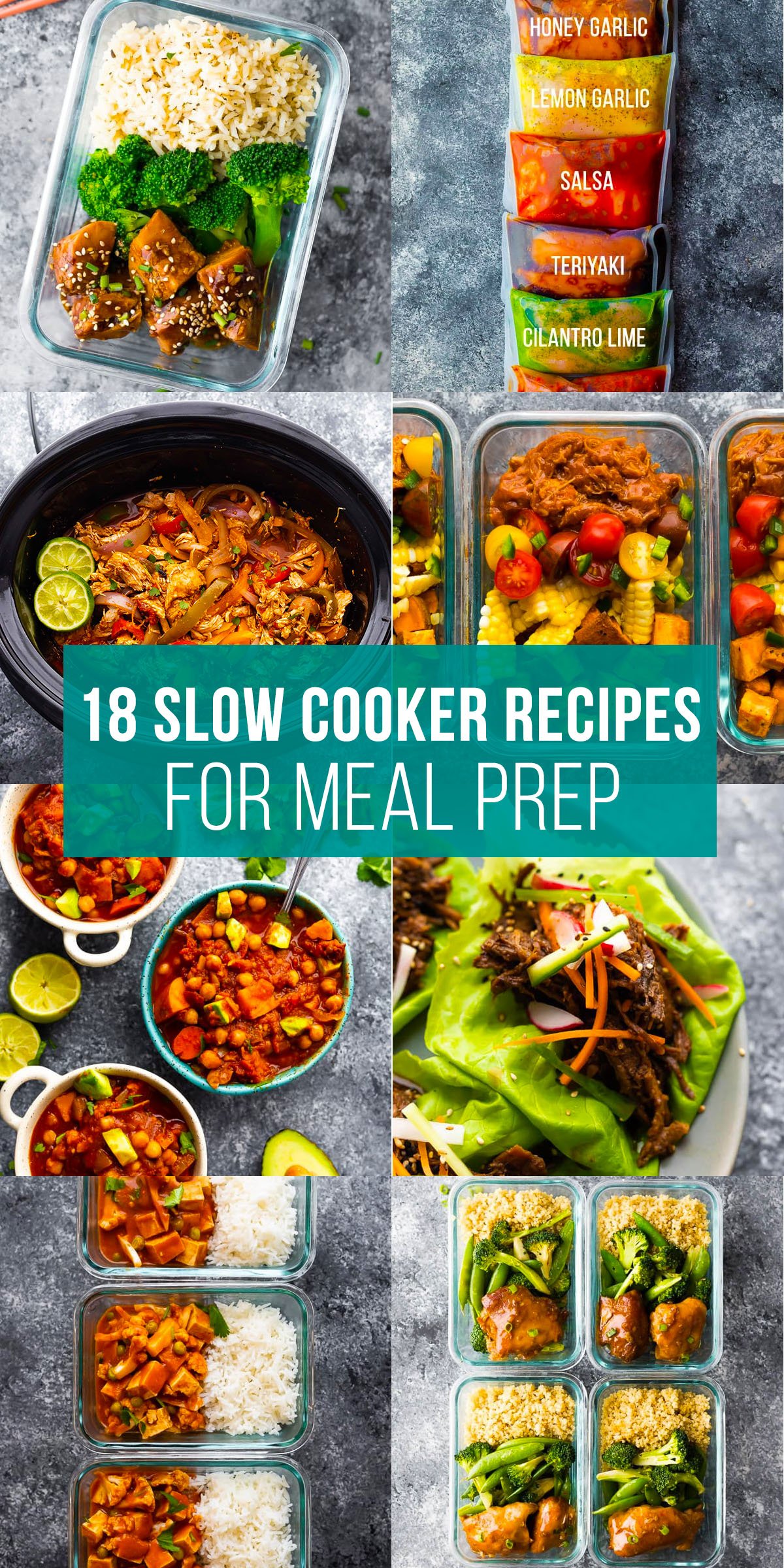 collage image that says 18 slow cooker recipes for meal prep