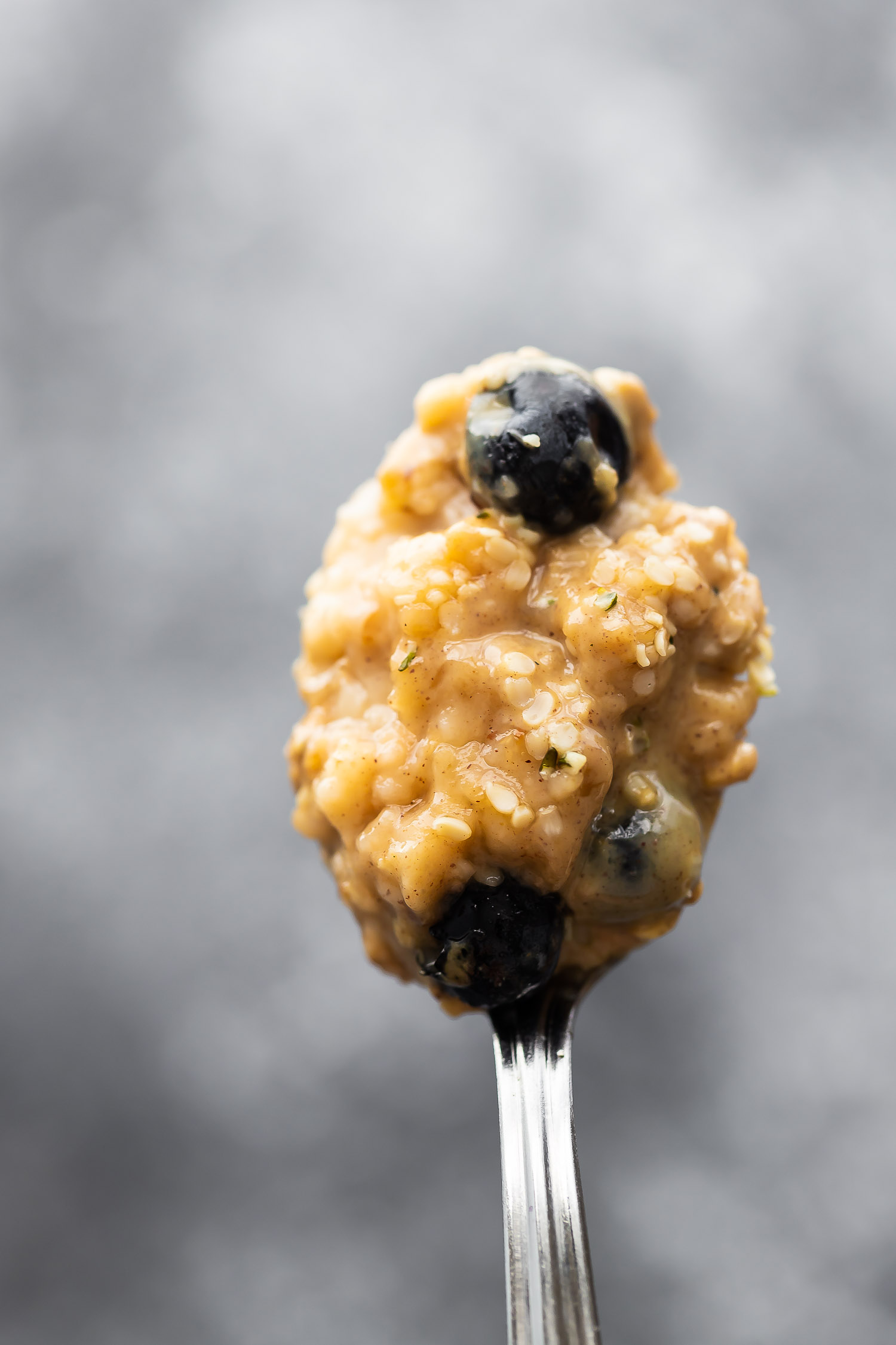 close up shot instant pot oatmeal on a spoon