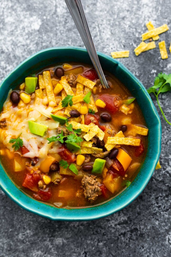 Instant Pot Taco Soup (+ vegan option) - Sweet Peas and Saffron