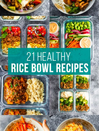 collage image that says 21 healthy rice bowls