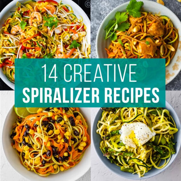 collage image that says '14 creative spiralizer recipes'
