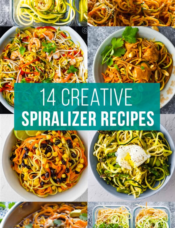 collage image that says '14 creative spiralizer recipes'