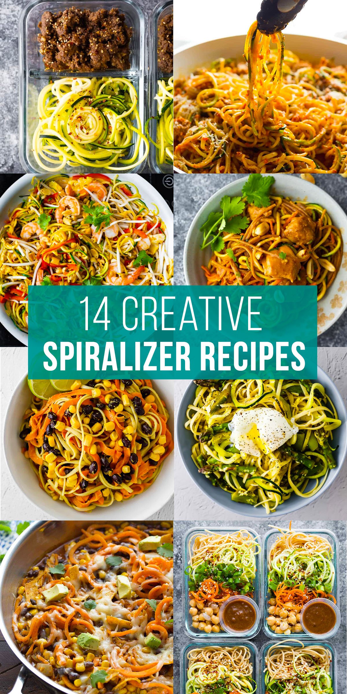 collage image that says '14 creative spiralizer recipes'