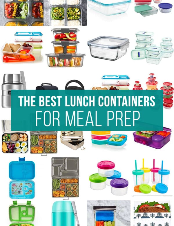 collage image with lunch containers and the words 'the best lunch containers for meal prep'