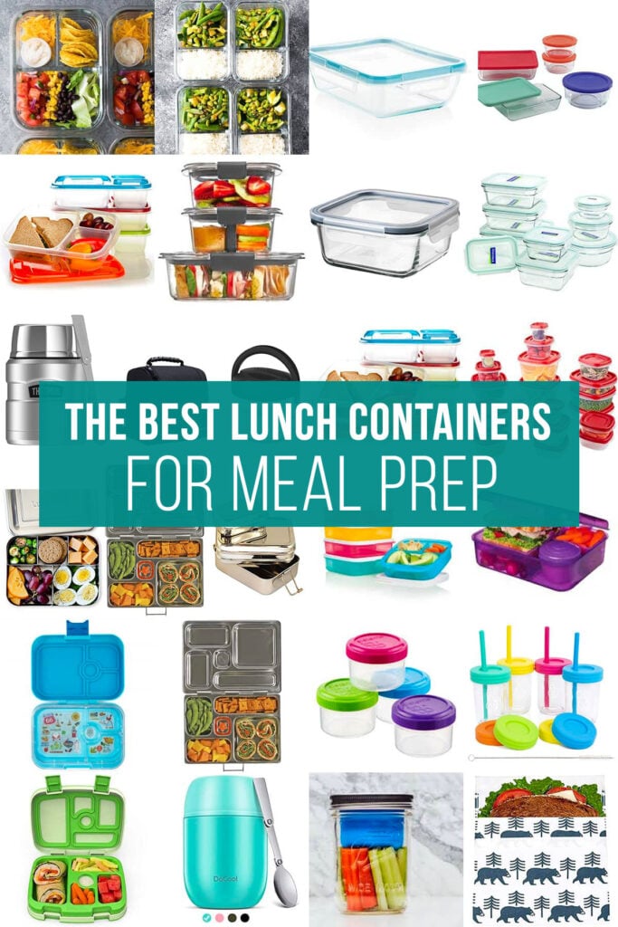 collage image with lunch containers and the words 'the best lunch containers for meal prep'