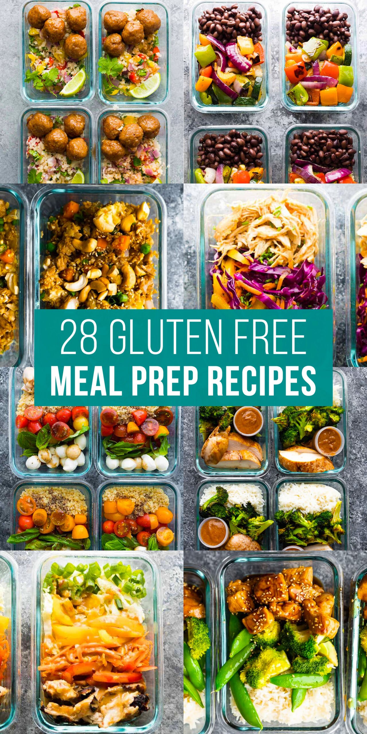 image graphic with text reading: 28 gluten free meal prep recipes