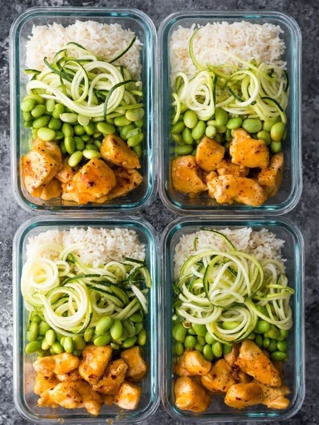 Healthier Firecracker Chicken Meal Prep Bowls - Sweet Peas and Saffron