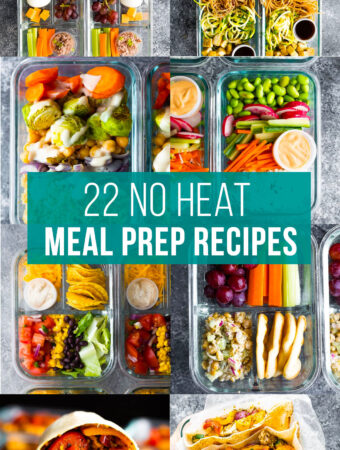 graphic with text reading: 22 no heat meal prep recipes