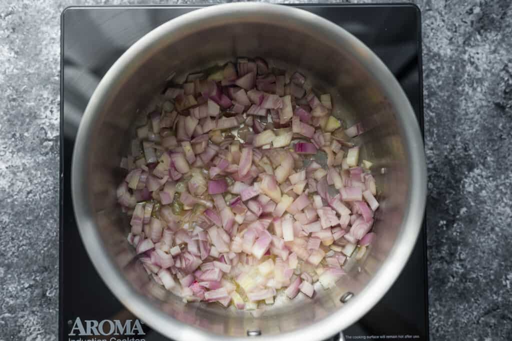 shallots sauteeing in pot