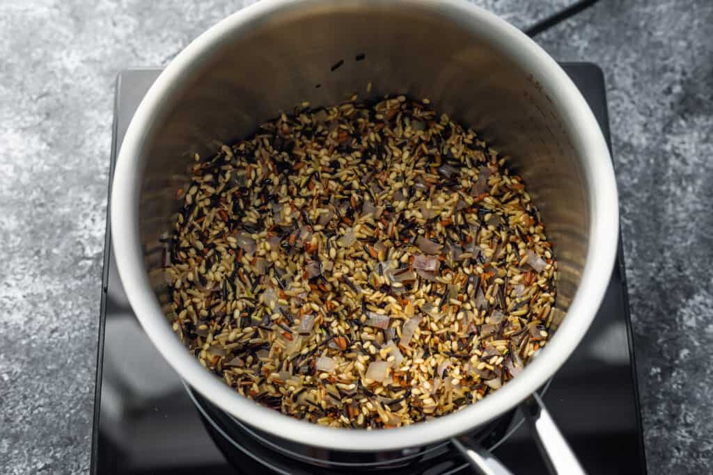 toasting wild rice blend in pot