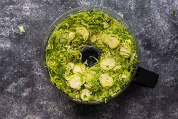 shredded brussels sprouts in food processor