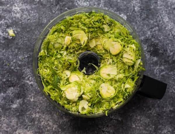 shredded brussels sprouts in food processor