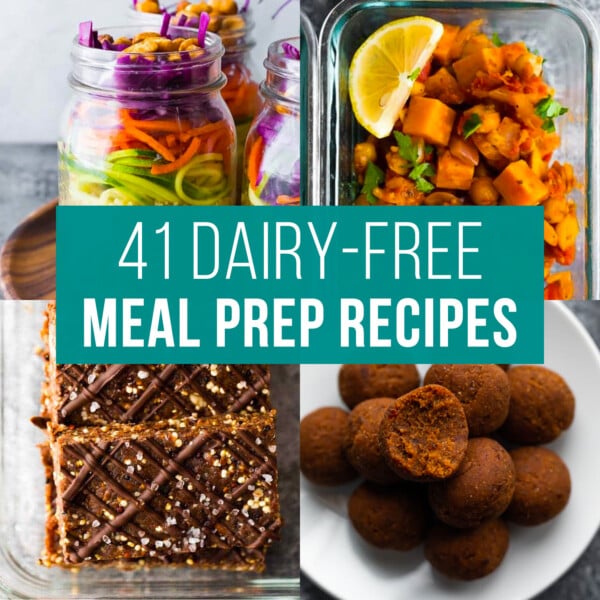 image graphic with text reading: 41 dairy-free meal prep recipes