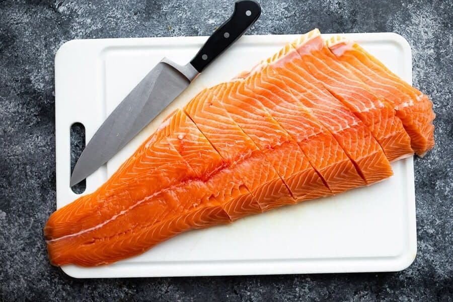 how to cook salmon in a pan- cutting salmon into fillets