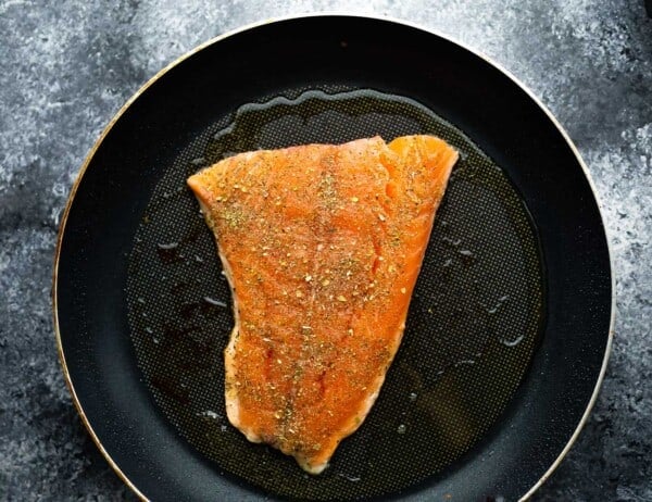 pan frying tail portion of salmon
