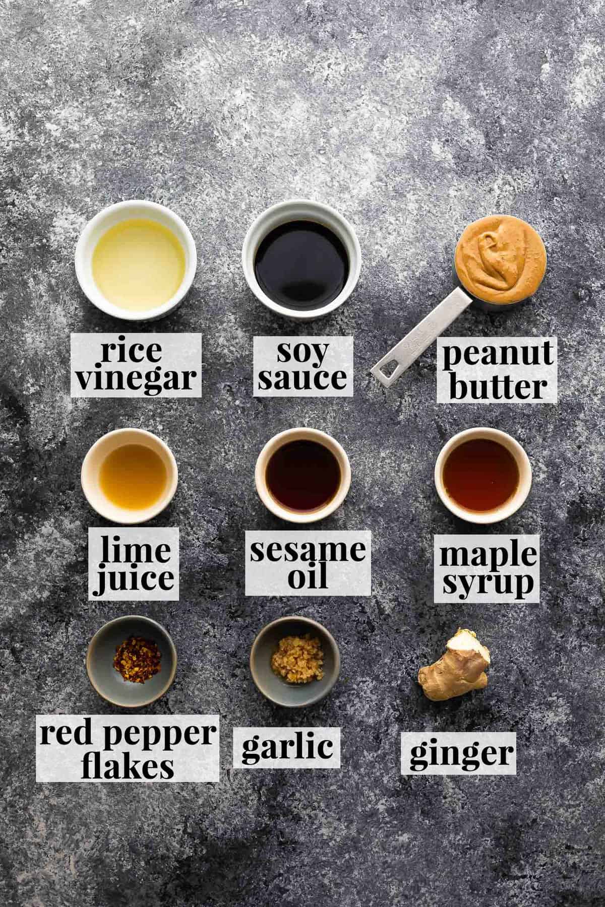 peanut sauce ingredients labelled, from overhead