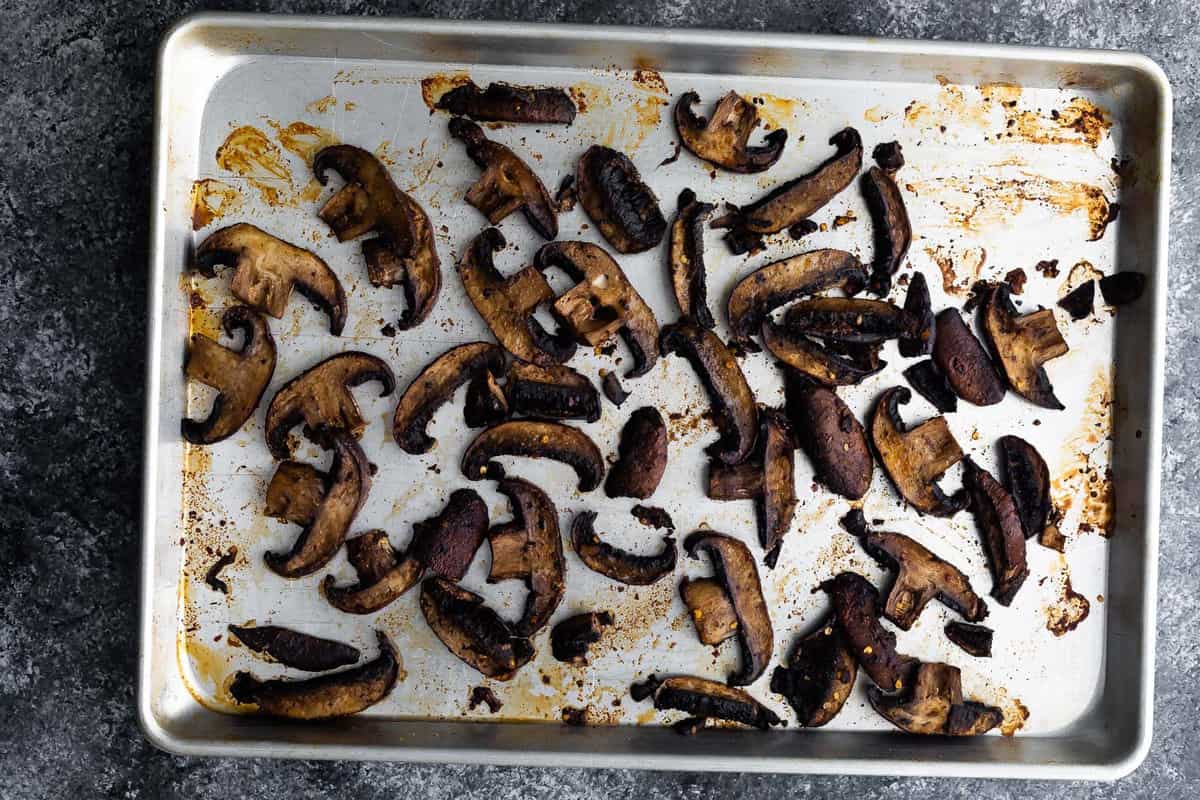 roasted portobello mushrooms on sheet pan