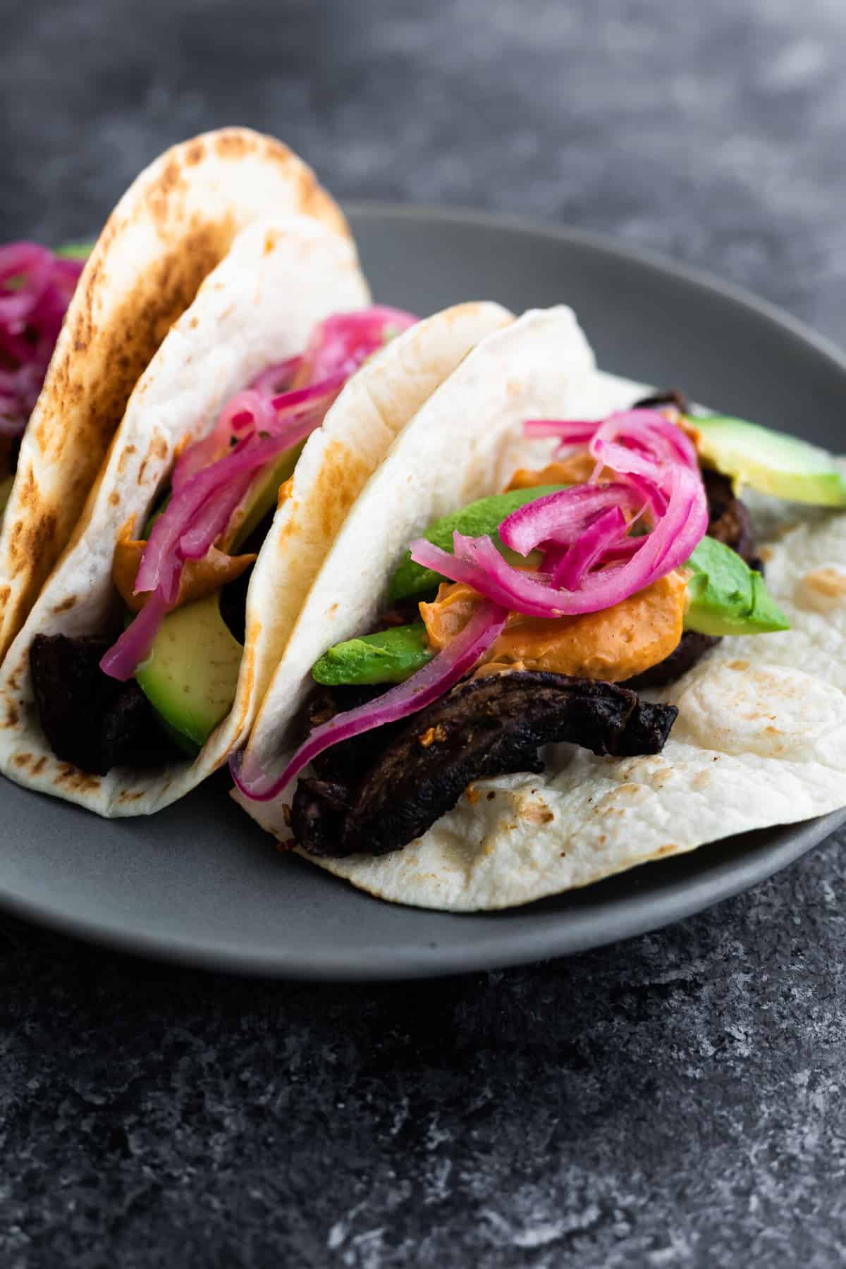 Roasted Portobello Tacos Sweet Peas and Saffron