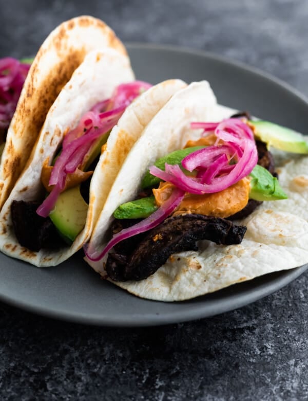 close up of roasted portobello taco