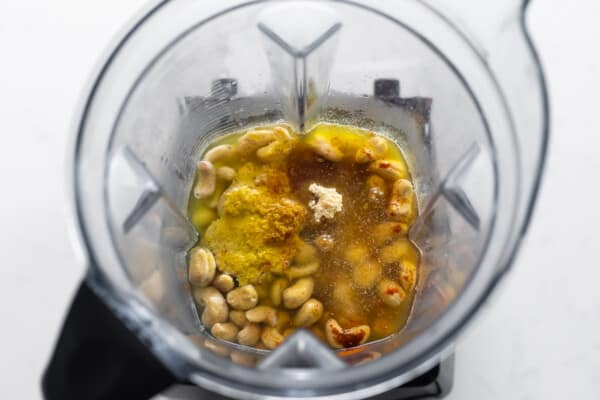 ingredients for cashew queso in blender before blending