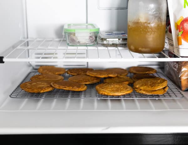 pancakes on cooling rack in freezer