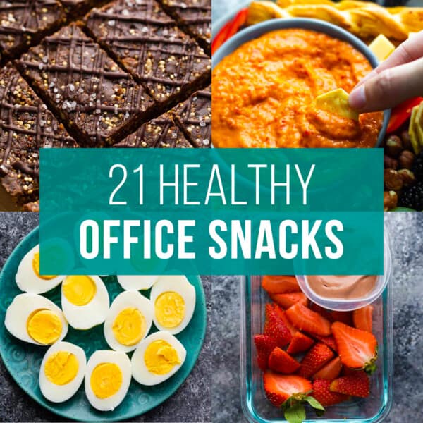 collage image that says 15 healthy office snacks