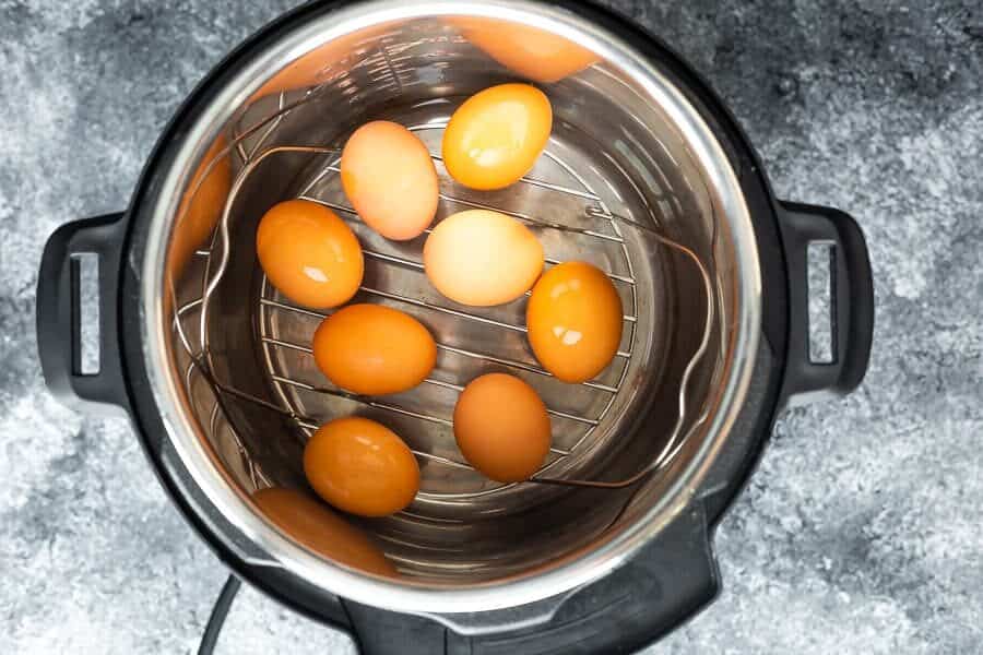 hard boiled eggs in the instant pot from overhead