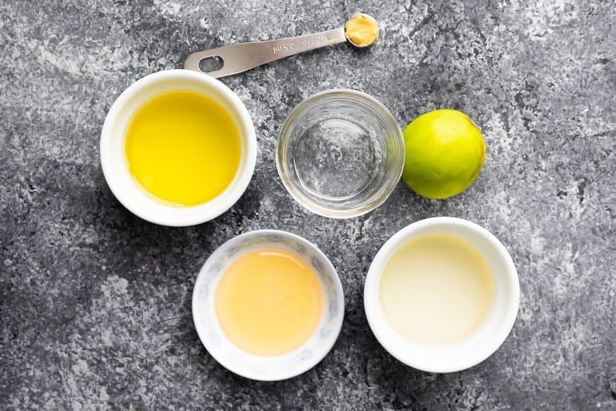 ingredients for honey lime vinaigrette from overhead