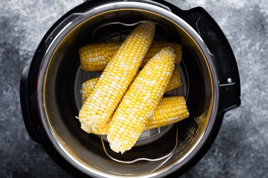 overhead view of corn on the cob in the instant pot