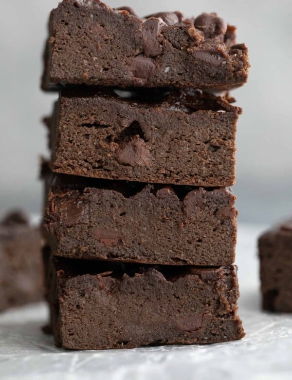Avocado Brownies stacked on serving plate